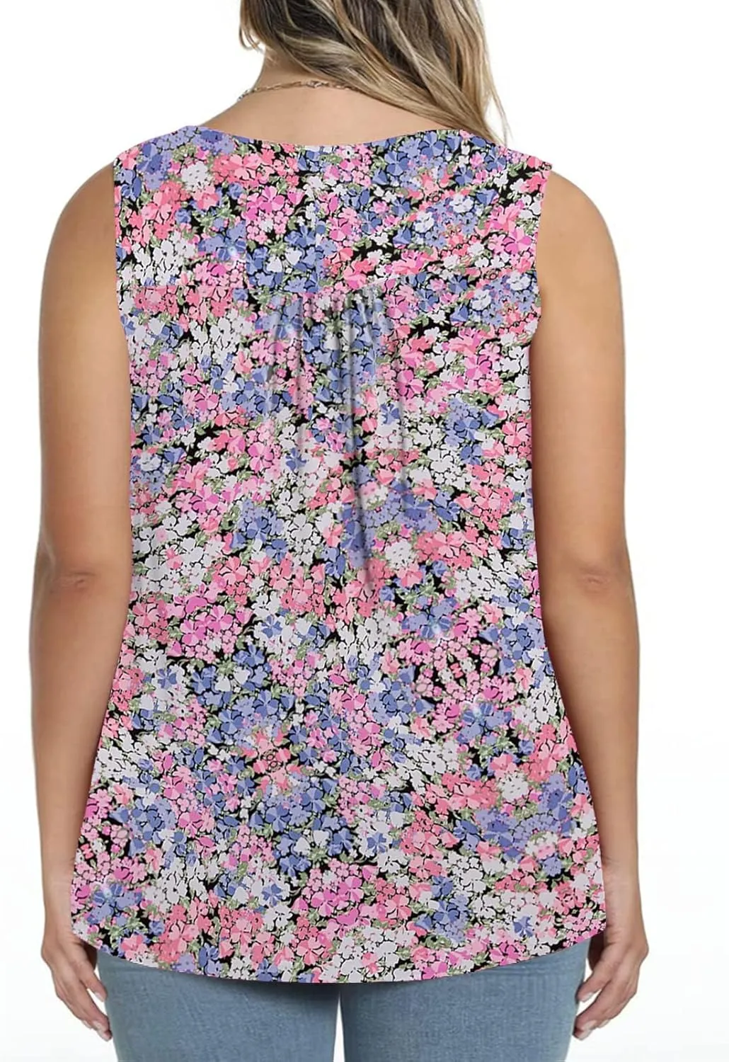 ROSRISS Plus-Size Tank Tops Summer Sleeveless Henley V-Neck Shirts Buttons Up Lace Pleated Flowy Tunics