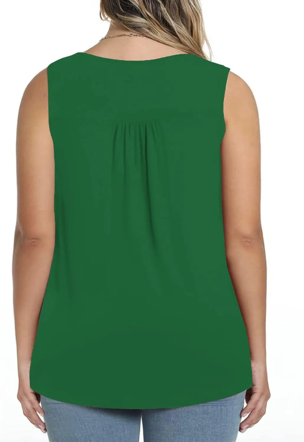 ROSRISS Plus-Size Tank Tops Summer Sleeveless Henley V-Neck Shirts Buttons Up Lace Pleated Flowy Tunics