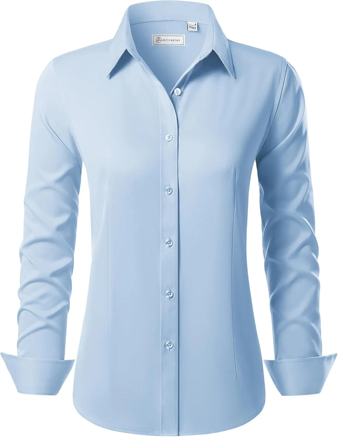 siliteelon Button Down Shirts for Women Long Sleeve Dress Shirts Wrinkle Free Collared Work Office Solid Blouses Tops