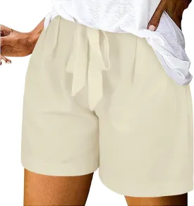 Summer Wide Leg Linen Shorts for Women Lightweight High Waisted Adjustable Tie Knot Casual Loose Short with Pockets