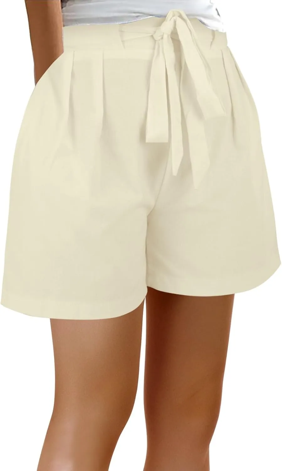 Summer Wide Leg Linen Shorts for Women Lightweight High Waisted Adjustable Tie Knot Casual Loose Short with Pockets