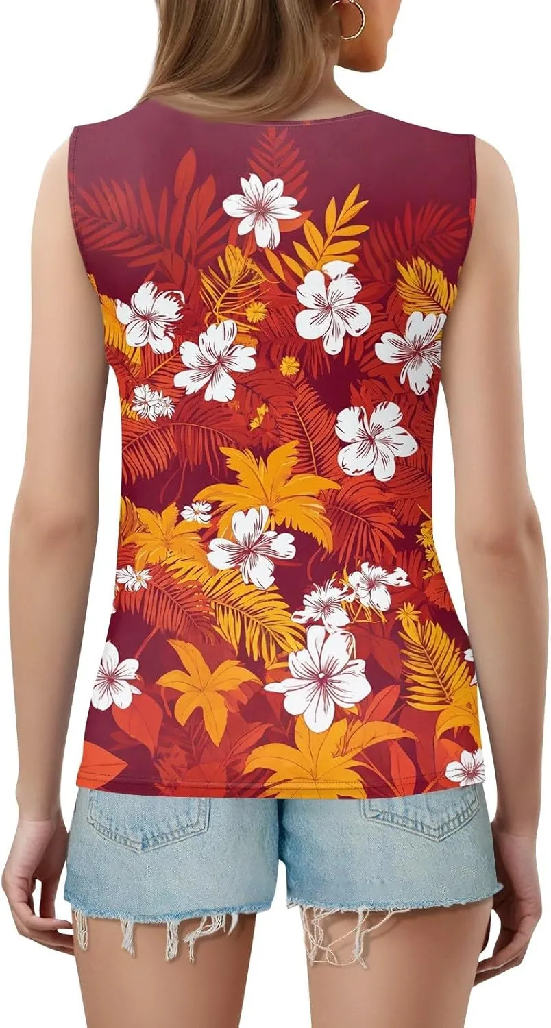 Tank Tops for Women V Neck Printed Tank Tops Flowy Sleeveless Going Out Basic Tee Loose Fit Vacation T Shirts