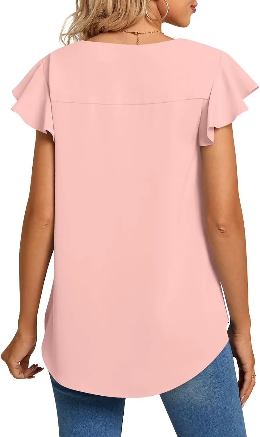 TAOHUADAO Women's Summer Casual T-Shirt V-Neck Chiffon Tops for Leggings Loose Comfy Blouses