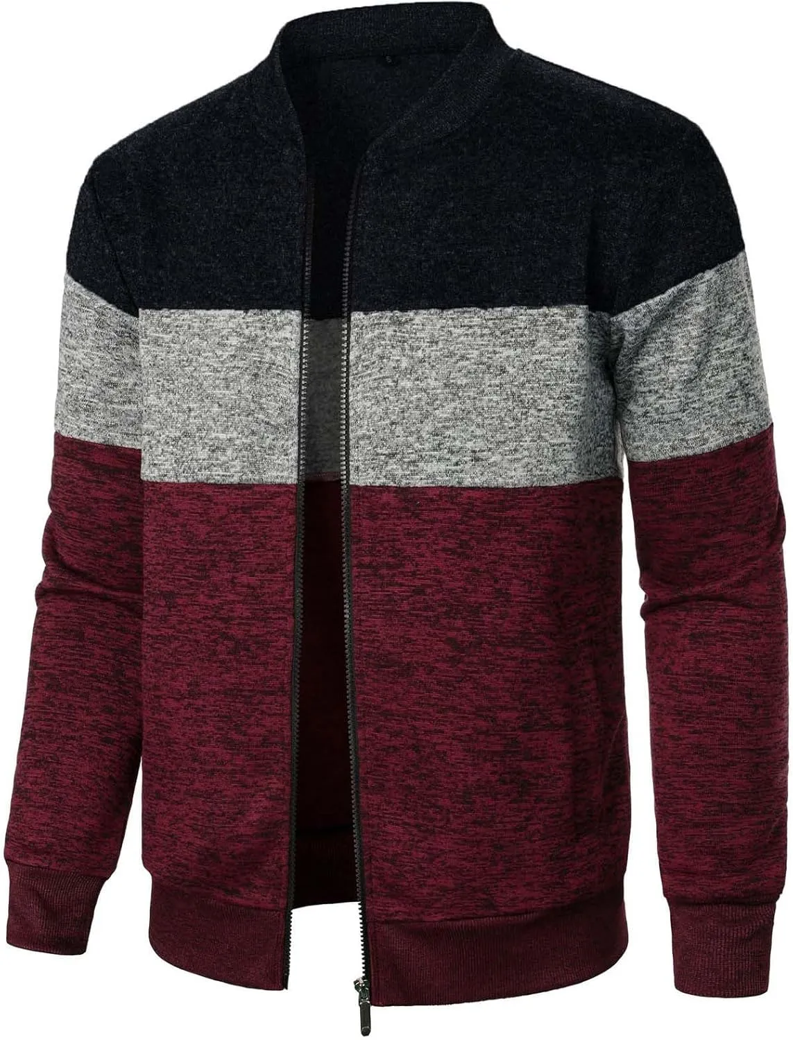Uillui Mens Lightweight Track Jackets Casual Bomber Jacket Color Block Varsity Coat Pockets Workout Athletic Gym Sweatshirts