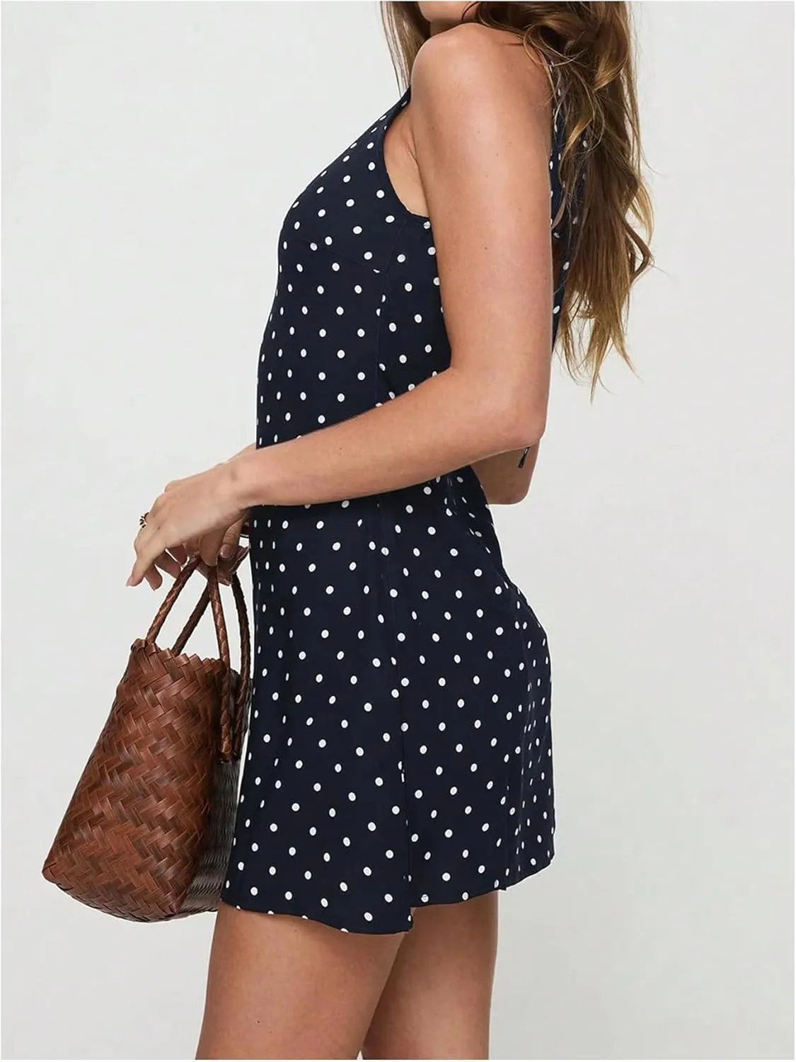 Verdusa Women's Polka Dots Tie Back Mini Dress Sleeveless Backless Tank Dress