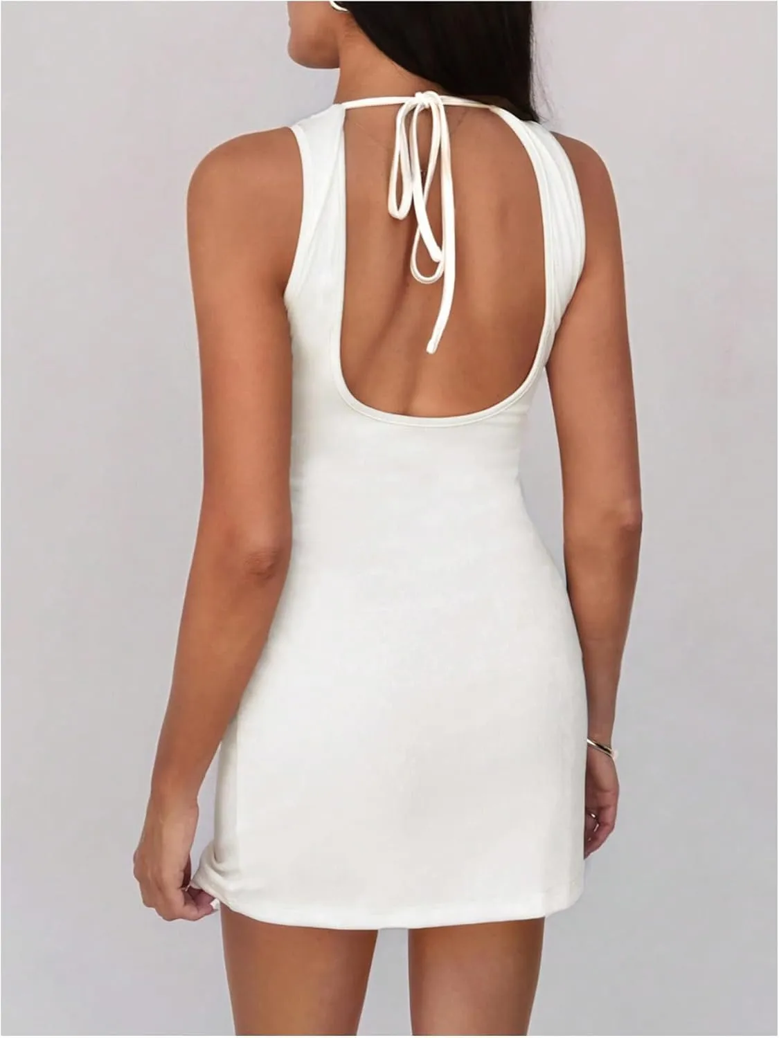 Verdusa Women's Polka Dots Tie Back Mini Dress Sleeveless Backless Tank Dress