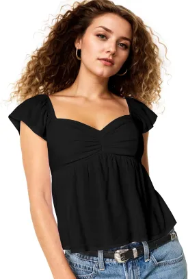Women Babydoll Peplum Tank Top Sweetheart Neck Ruffle Cap Sleeve Tank Tops Backless Smocked Shirts Flowy Tops