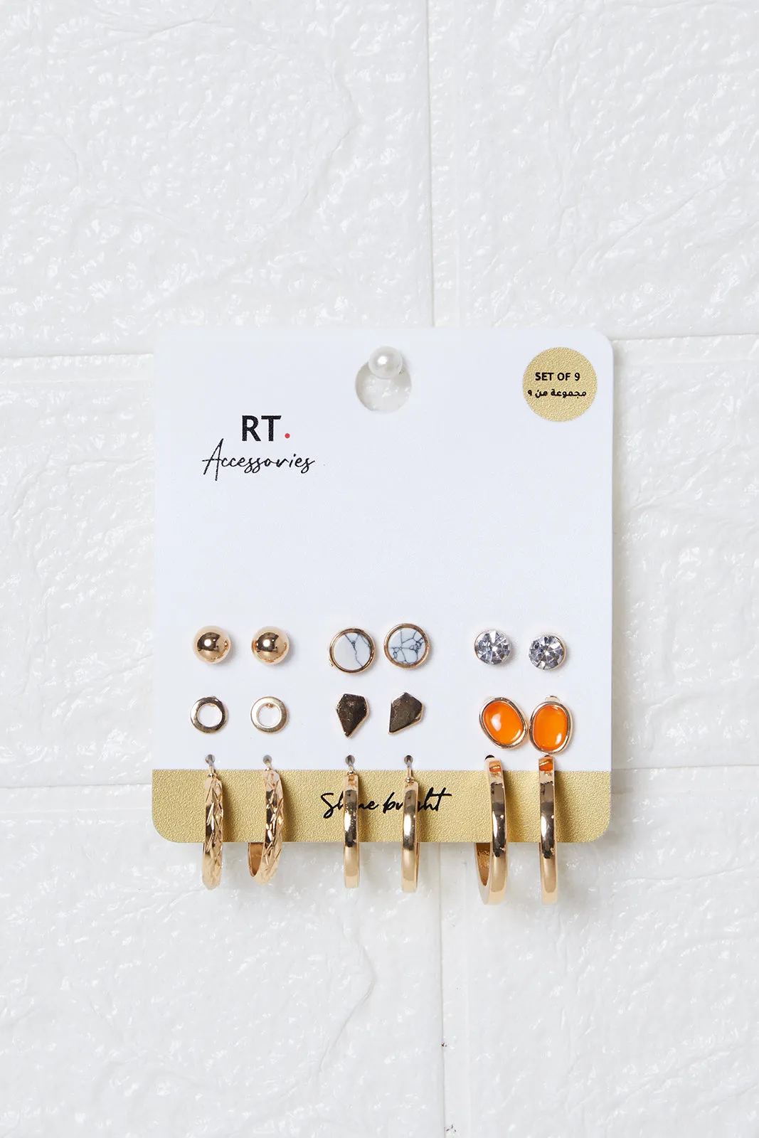 Women Gold Embellished Earring Set (9 Pairs)