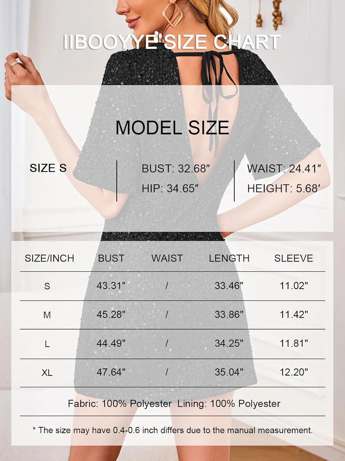 Women's Sequin Mini Club Party Dress Short Sleeve Crewneck Tie Backless Velvet Dresses