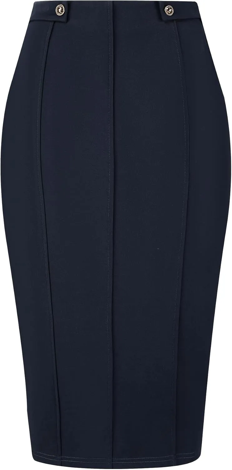 Women's Work Pencil Skirt High Waist Office Stretch Bodycon Midi Skirts
