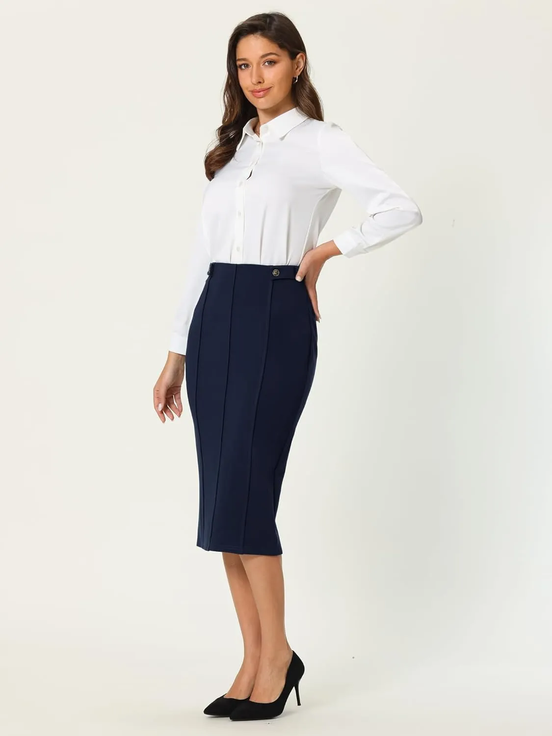 Women's Work Pencil Skirt High Waist Office Stretch Bodycon Midi Skirts
