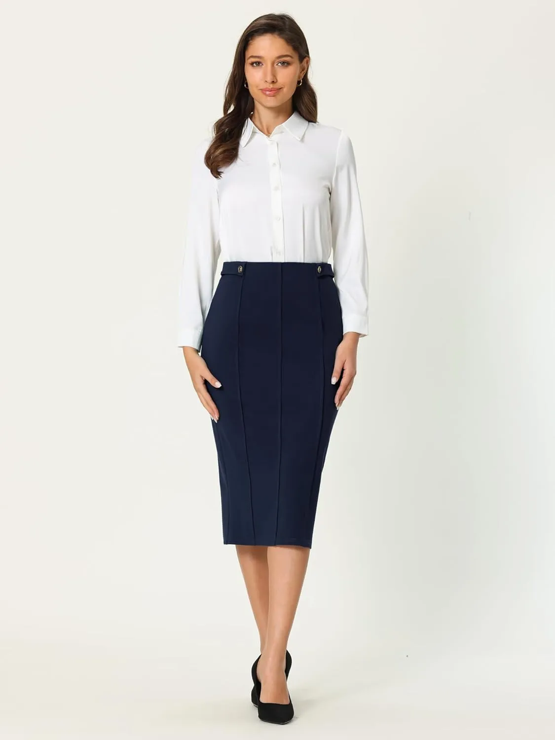 Women's Work Pencil Skirt High Waist Office Stretch Bodycon Midi Skirts