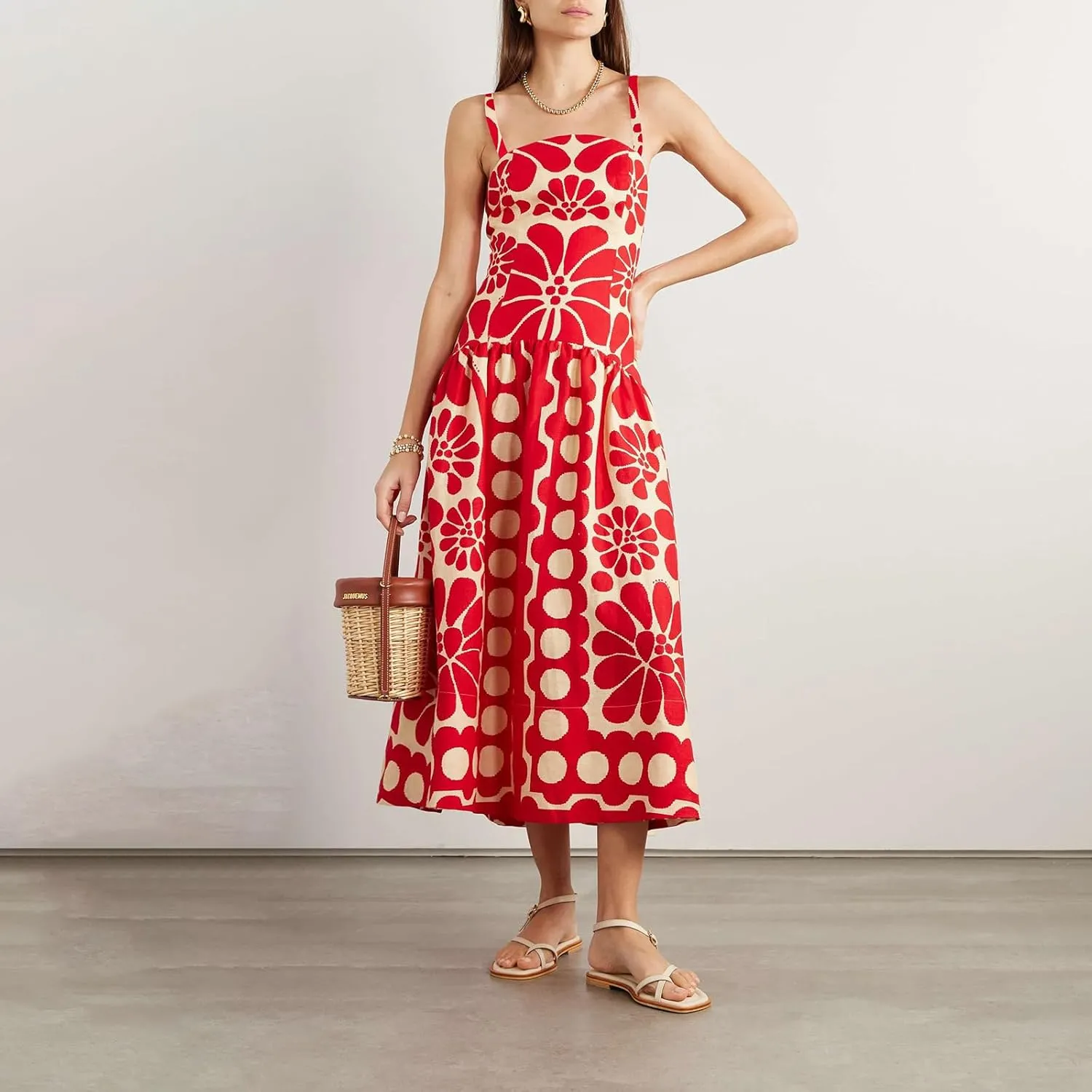 Yoskog Women Spaghetti Strap Sleeveless Dress Summer Floral Print Backless Party Dress for Vacation Cocktail Beach Streetwear