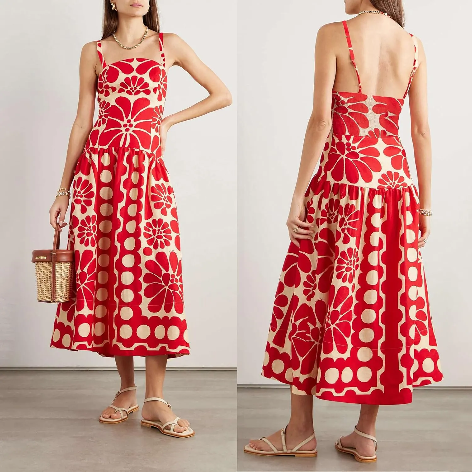 Yoskog Women Spaghetti Strap Sleeveless Dress Summer Floral Print Backless Party Dress for Vacation Cocktail Beach Streetwear