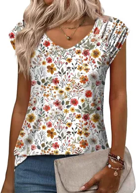 Zeagoo Womens Tops Cute Loose Tank Tops Trendy Casual Dressy Shirts V Neck Cap Sleeve Tops Summer Outfits