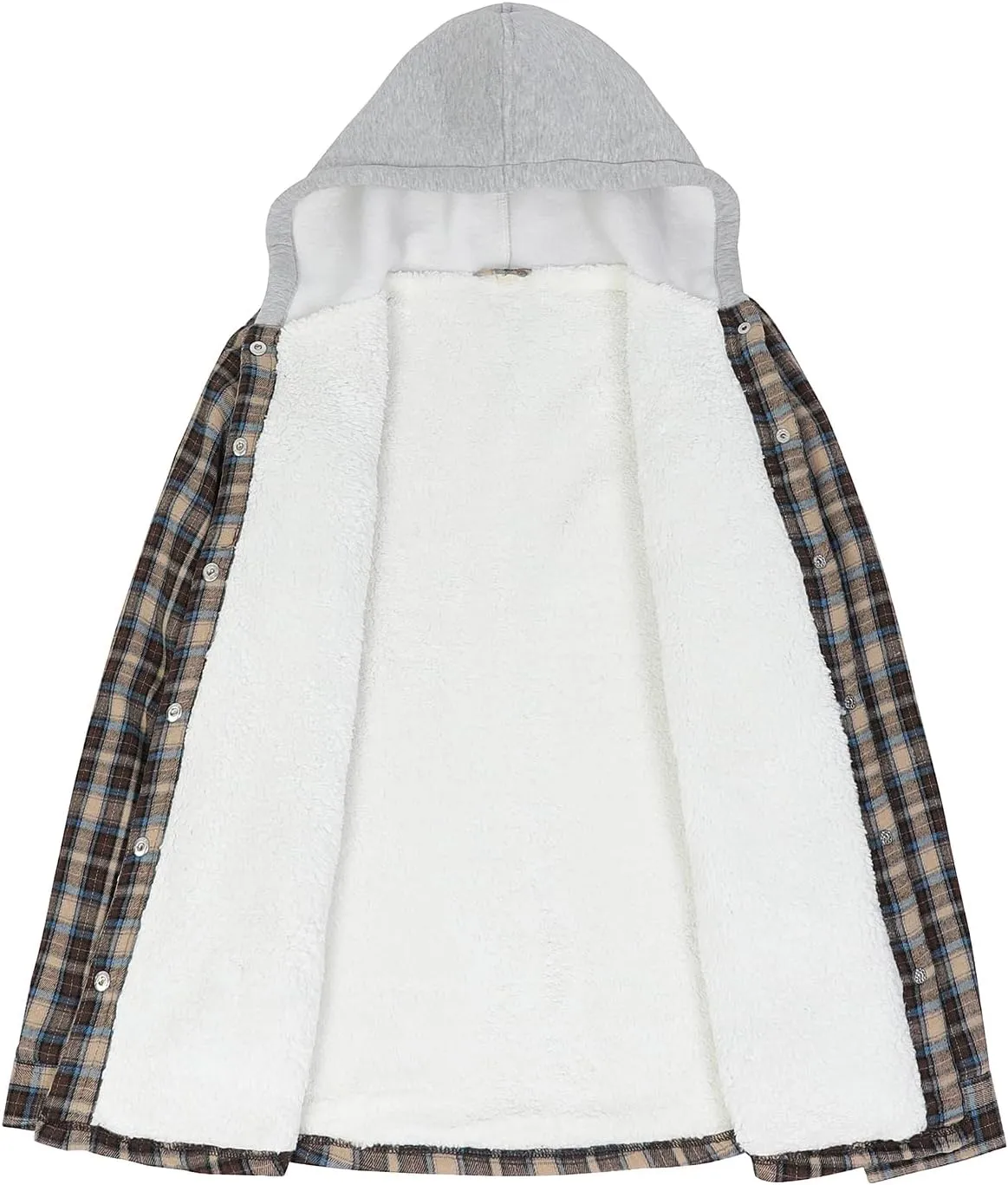 ZENTHACE Women's Flannel Shirt Jacket with Hood,Sherpa Lined Plaid Shacket Jackets,Snap Button Front