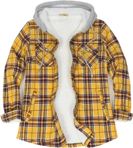 ZENTHACE Women's Flannel Shirt Jacket with Hood,Sherpa Lined Plaid Shacket Jackets,Snap Button Front