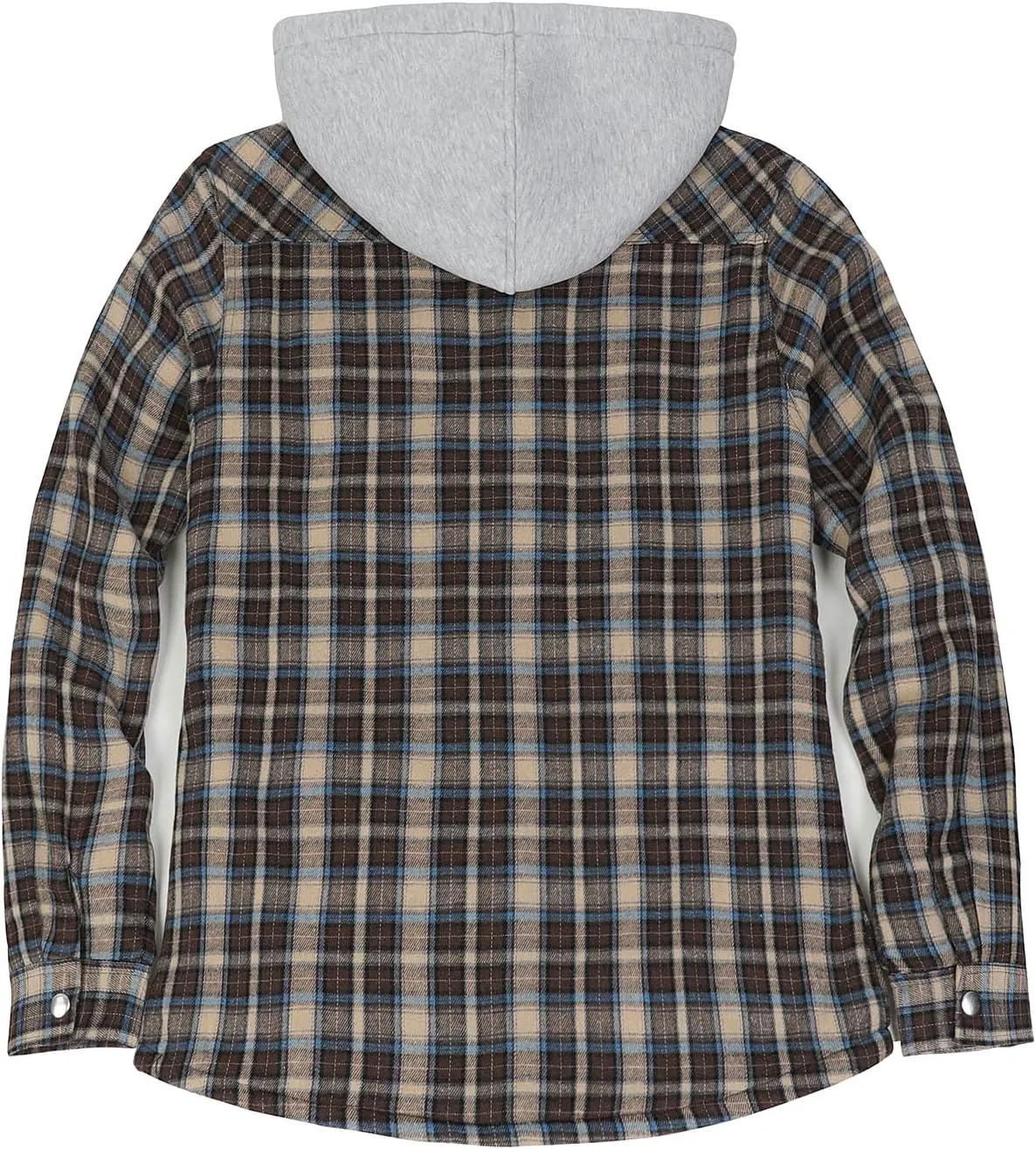 ZENTHACE Women's Flannel Shirt Jacket with Hood,Sherpa Lined Plaid Shacket Jackets,Snap Button Front