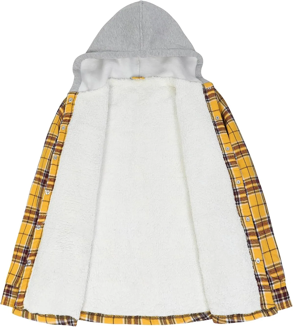 ZENTHACE Women's Flannel Shirt Jacket with Hood,Sherpa Lined Plaid Shacket Jackets,Snap Button Front